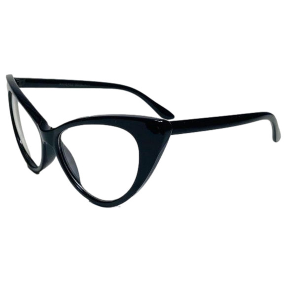 H3-1: BLACK Clear Lens Cateye Glasses - Picture 3 of 4